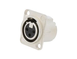 Złącze XLR, żeńskie, gniazdo, z przyciskiem, proste, PIN: 3, lutowanie, kołnierz (2 otwory), na panel, NC3FD-LX-0