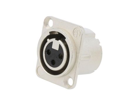 Złącze XLR, żeńskie, gniazdo, z przyciskiem, proste, PIN: 3, lutowanie, kołnierz (2 otwory), na panel, NC3FD-LX-0