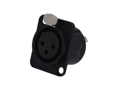 Złącze XLR, żeńskie, gniazdo, z przyciskiem, proste, PIN: 3, lutowanie, kołnierz (2 otwory), na panel, NC3FD-L-B-1