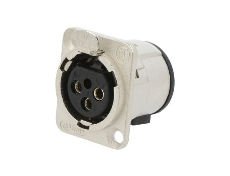 Złącze XLR, żeńskie, gniazdo, z przyciskiem, proste, PIN: 3, THT, kołnierz (2 otwory), na panel, na PCB, NC3FD-V