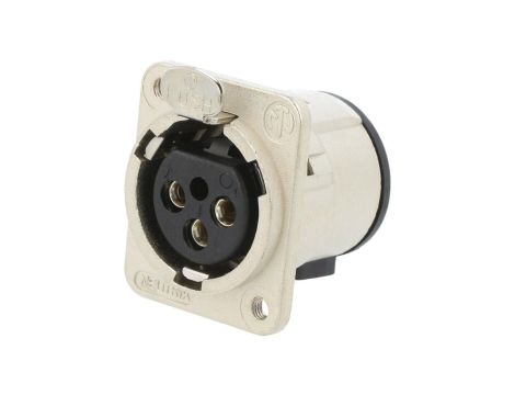 Złącze XLR, żeńskie, gniazdo, z przyciskiem, proste, PIN: 3, THT, kołnierz (2 otwory), na panel, na PCB, NC3FDM3-V