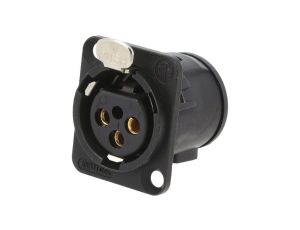 Złącze XLR, żeńskie, gniazdo, z przyciskiem, proste, PIN: 3, THT, kołnierz (2 otwory), na panel, na PCB, NC3FD-V-B