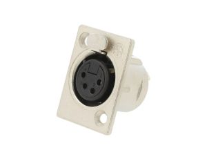 Złącze XLR, żeńskie, gniazdo, z przyciskiem, proste, PIN: 4, lutowanie, kołnierz (2 otwory), na panel, NC4FP-1