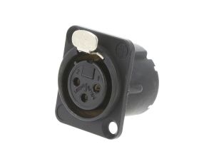 Złącze XLR, żeńskie, gniazdo, z przyciskiem, proste, PIN: 3, lutowanie, kołnierz (2 otwory), na panel, NC3FD-LX-BAG