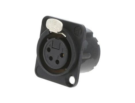 Złącze XLR, żeńskie, gniazdo, z przyciskiem, proste, PIN: 4, lutowanie, kołnierz (2 otwory), na panel, NC4FD-LX-B