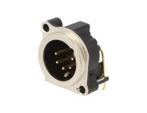 Złącze XLR, męskie, gniazdo, kątowe 90, PIN: 5, THT, kołnierz (2 otwory), na panel, na PCB, NC5MBH