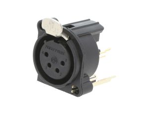 Złącze XLR, żeńskie, gniazdo, z przyciskiem, proste, PIN: 4, THT, kołnierz (2 otwory), na panel, na PCB, NC4FAV