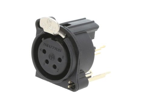 Złącze XLR, żeńskie, gniazdo, z przyciskiem, proste, PIN: 4, THT, kołnierz (2 otwory), na panel, na PCB, NC4FAV