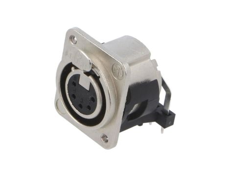 Złącze XLR, żeńskie, gniazdo, z przyciskiem, kątowe 90, PIN: 5, THT, kołnierz (2 otwory), na panel, na PCB, NC5FDM3-H-1