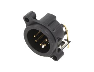 Złącze XLR, męskie, gniazdo, kątowe 90, PIN: 5, THT, kołnierz (2 otwory), na panel, na PCB, NC5MAH