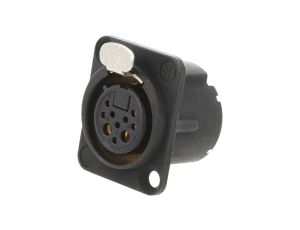 Złącze XLR, żeńskie, gniazdo, z przyciskiem, proste, PIN: 10 (8+2), lutowanie, kołnierz (2 otwory), na panel, NC10FD-LX-B