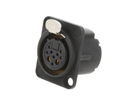 Złącze XLR, żeńskie, gniazdo, z przyciskiem, proste, PIN: 10 (8+2), lutowanie, kołnierz (2 otwory), na panel, NC10FD-LX-B