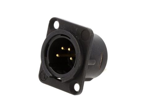 Złącze XLR, męskie, gniazdo, proste, PIN: 4, lutowanie, kołnierz (2 otwory), na panel, NC4MD-L-B-1