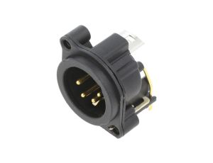 Złącze XLR, męskie, gniazdo, kątowe 90, PIN: 4, THT, kołnierz (2 otwory), na panel, na PCB, NC4MAH