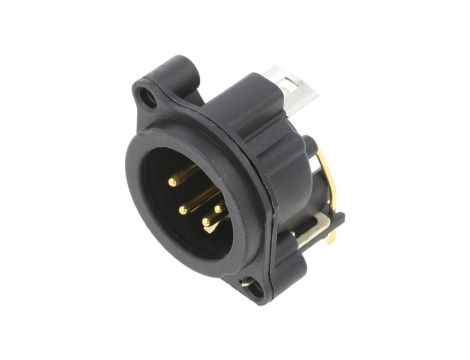 Złącze XLR, męskie, gniazdo, kątowe 90, PIN: 4, THT, kołnierz (2 otwory), na panel, na PCB, NC4MAH