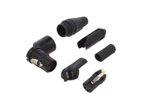Złącze XLR, żeńskie, wtyk, obrotowe, kątowe 90, PIN: 4, lutowanie, na przewód, NC4FRX-B