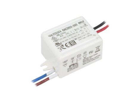 Zasilacz impulsowy, LED, 3...12VDC, 0,35A, IP66, przewody, RACD03-350