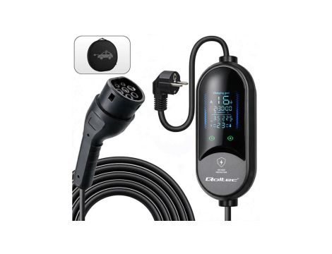 Qoltec Mobilna ładowarka do samochodu elektrycznego EV i hybryd z regulacją 2w1 Typ2 3.5kW 230V SCHUKO 16A LED 5m