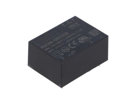 Przetwornica AC/DC, 4W, Uwyj: 12V DC, Uwyj 2: -12V DC, Iwyj: 0,166A, Iwyj 2: 166mA, PCB, RAC04-12DC/230