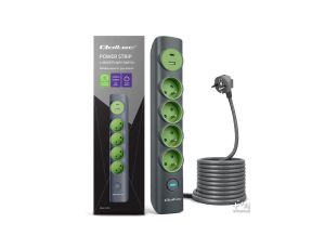 Qoltec Listwa zasilająca z podświetlanym włącznikiem Przedłużacz 6w1 4 gniazda z uziemieniem 1xUSB-C 15W 1xUSB 12W...