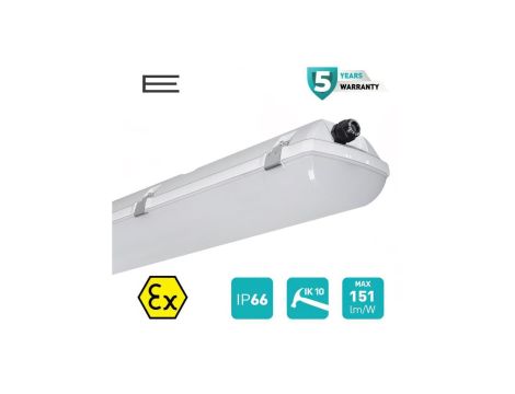 Certyfikowana oprawa LED przeciwwybuchowa PRIMA LED Ex ATEX do stref 2 (gazy), 21 i 22 (pyły) 28,3W 4070lm 4000K IP66 IK10 60cm