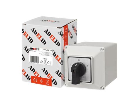 ŁĄCZNIK KRZYWKOWY L-0-P 63A 3P LEWO PRAWO W OBUDOWIE 110x110 3F IP65 LO2H/63/L0P