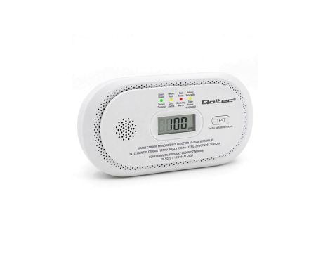Qoltec Certyfikowany bezprzewodowy Czujnik tlenku węgla (czadu) detektor CO żywotność sensora 10 lat alarm 85dB LCD...