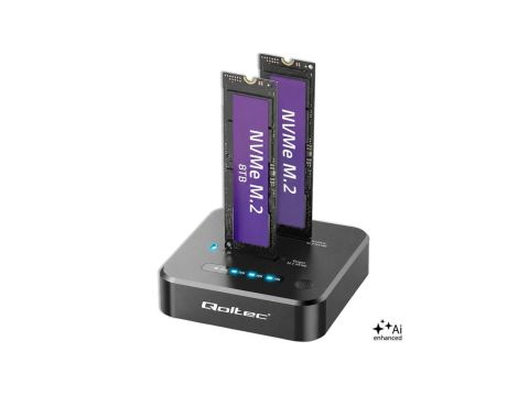 Qoltec Stacja dokująca dysków SSD M.2 NVMe PCIe DUAL 2 x 8TB USB-C 3.2 10Gb/s klonowanie offline