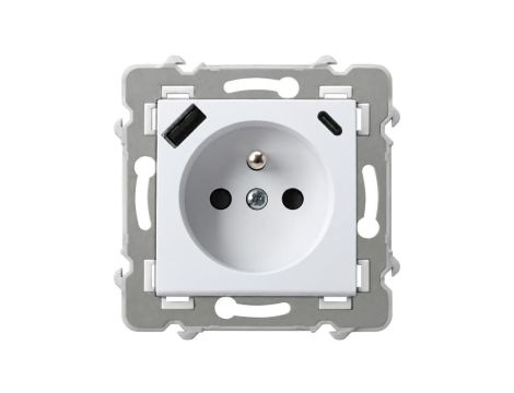 Gniazdo ładowania USB pojedyncze SZAFIR białe 2P+Z + USB A + USB C (Quick Charge 20W) OSPEL GP-1ZZPUSBAC/m/00