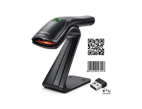 Qoltec Precyzyjny bezprzewodowy skaner czytnik kodów kreskowych 1D 2D + stojak na skaner QR EAN USB