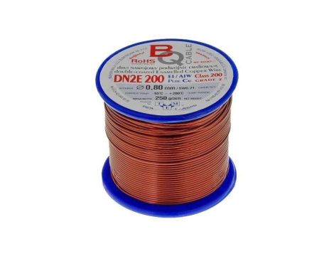 Drut nawojowy podwójnie emaliowany, 0,8mm, 0,25kg, -65...200C DN2E0.80/0.25