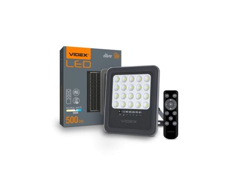 Naświetlacz Solarny Lampa LED z Pilotem 6W 500lm 5000K Neutralna 90 3.7V IP65 IK07 Natynkowy Szary VIDEX