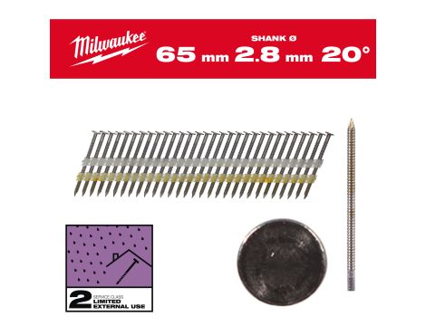 Milwaukee - Gwoździe 20° pierścieniowe galwanizowane 65mm 2000szt. - M18 FFN21 - 4932492591