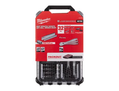 Milwaukee - Nasadki3/8˝ z grzechotką - metryczne - zestaw 32 szt. w organizerze PACKOUT™ SLIM średnim - 4932478813 - 2