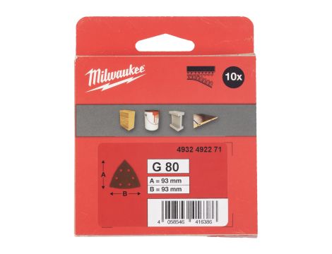 Milwaukee - Papier ścierny delta 93x93/6 otworów G80 10 szt. - 4932492271 - 2