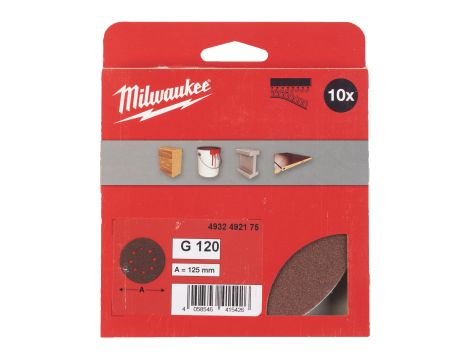 Milwaukee - Papier ścierny Ø125/8 otworów G120 - 10 szt. - 4932492175 - 2