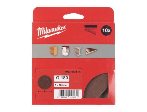 Milwaukee - Papier ścierny Ø125/8 otworów G180 - 10 szt. - 4932492176 - 2