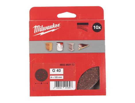 Milwaukee - Papier ścierny Ø125/8 otworów G40 - 10 szt. - 4932492172 - 2