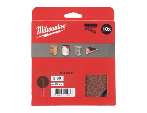 Milwaukee - Papier ścierny Ø150/6 otworów G60 - 10 szt. - 4932492208 - 2