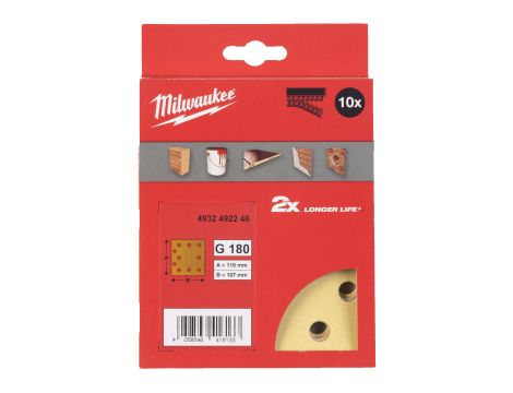 Milwaukee - Papier ścierny premium HP 115x107/10 otworów G180 10 szt. - 4932492246 - 2