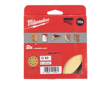 Milwaukee - Papier ścierny premium HP Ø125/8 otworów G60 - 10 szt. - 4932492179 - 2