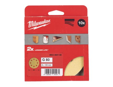 Milwaukee - Papier ścierny premium HP Ø125/8 otworów G80 - 10 szt. - 4932492180 - 2