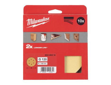 Milwaukee - Papier ścierny premium HP Ø150/8 otworów G120 - 10 szt. - 4932492216 - 2