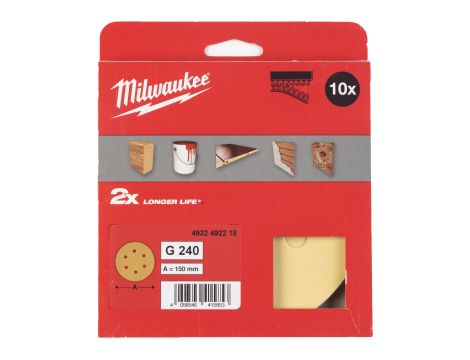 Milwaukee - Papier ścierny premium HP Ø150/8 otworów G240 - 10 szt. - 4932492218 - 2