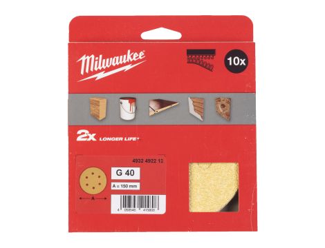 Milwaukee - Papier ścierny premium HP Ø150/8 otworów G40 - 10 szt. - 4932492213
