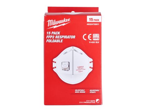 Milwaukee - Półmaska FFP2 z zaworem składana - 15 sztuk - 4932478801