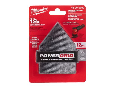 Milwaukee - Siatka ścierna 12 szt. 67x92 ziarno 80 z podkładem zabezpieczającym - 48805080 - 2