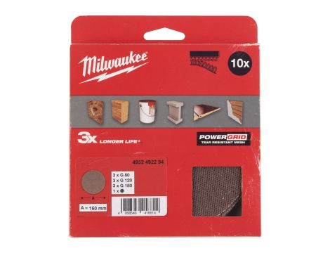 Milwaukee - Siatka ścierna POWERGRID i podkład zabezpieczający 150 mm - 10 szt. - 4932492294 - 2
