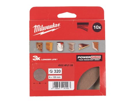 Milwaukee - Siatka ścierna POWERGRID Ø125 G320 - 10 szt. - 4932492189 - 2