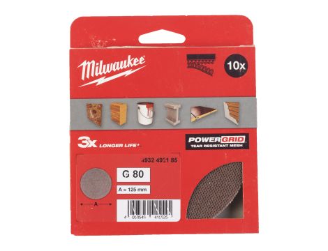Milwaukee - Siatka ścierna POWERGRID Ø125 G80 - 10 szt. - 4932492185 - 2